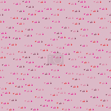 Ilustración de Pequeñas cerezas sin costura vector patrón rosa simple. Diseño de impresión de superficie para telas, artículos de papelería, papel de álbum de recortes, papel de regalo, textiles, fondos y envases. - Imagen libre de derechos