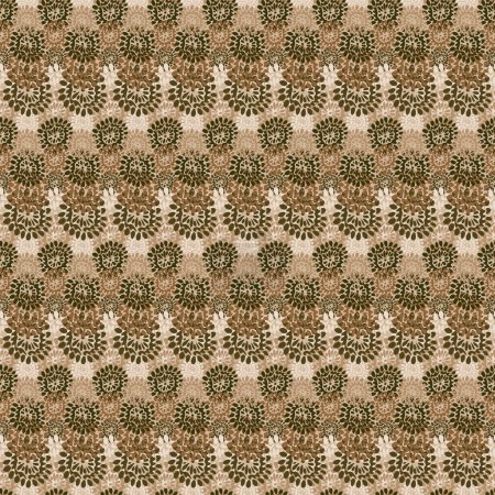 Illustration for A brown madala lacework seamless vector vintage pattern. Surface print design for fabrics, stationery, scrapbook paper, gift wrap, textiles, backgrounds, texturing, and packaging. - Royalty Free Image