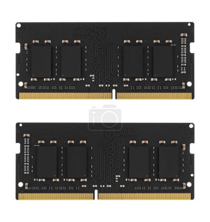 Foto de RAM para ordenador portátil SODIMM, sobre un fondo blanco en aislamiento, vista desde dos lados - Imagen libre de derechos