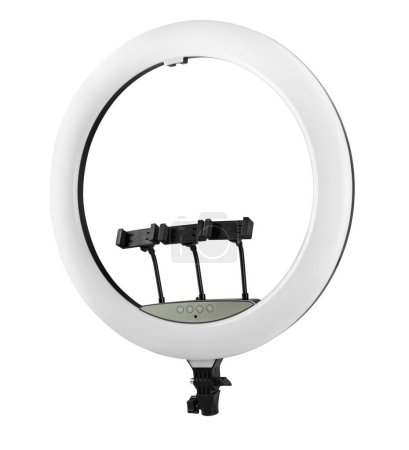 Téléchargez les photos : Anneau selfie lampe avec support de téléphone fond blanc dans l'isolation - en image libre de droit