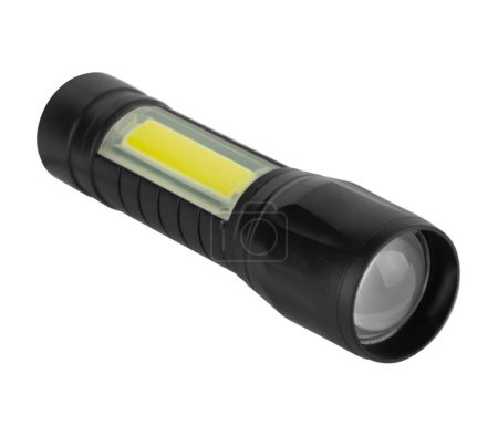 hand-held LED flashlight, on white background in insulation