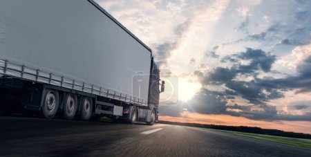 Photo for Beautiful white truck on blue sky. 3d rendering - Royalty Free Image