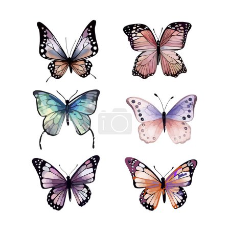 Téléchargez les illustrations : Ensemble de papillons tropicaux. Collection de papillons colorés sur fond blanc pour designers, impression pour impression sur t-shirt - en licence libre de droit