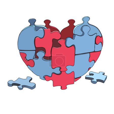 Illustration for Illustration of a heart from puzzles. Autism, Alalia, ABA, Sensory therapy for postcards, prints, children's illustrations, tattoos, blanks - Royalty Free Image