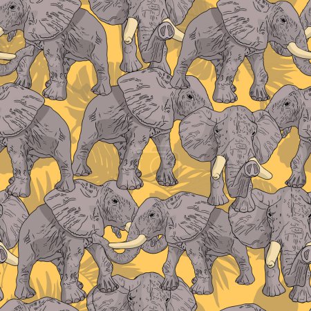 Royal elephants seamless illustration. Elephant realistic pattern illustration. Print for wrapping paper. textiles, preparation for designers