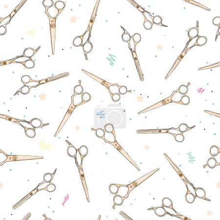 Pattern with scissors for hair cutting. Pattern for hairdressers. For printing on prints, designer blanks, t-shirts, wrapping paper. wallpaper