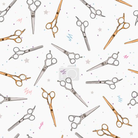 Pattern with scissors for hair cutting. Pattern for hairdressers. For printing on prints, designer blanks, t-shirts, wrapping paper. wallpaper