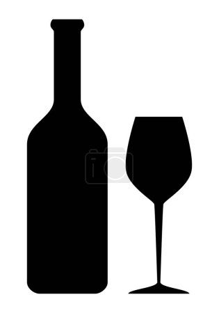 Foto de Silhouette of a wine bottle and glass - black and white symbol, vector illustration isolated on white background - Imagen libre de derechos