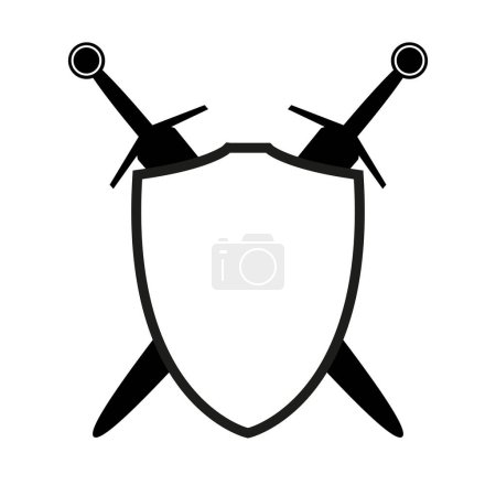 Illustration for Shield with two crossed swords icon silhouette, vector illustration of medieval sword isolated on a white background - Royalty Free Image