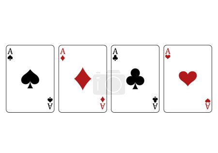 Téléchargez les photos : Cartes à jouer - un groupe de quatre cartes as, As de coeur, Pique, Clubs et Diamants carte, illustration vectorielle isolée sur fond blanc - en image libre de droit