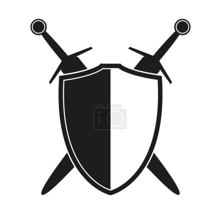 Illustration for Shield with two crossed swords icon silhouette, vector illustration of medieval sword isolated on a white background - Royalty Free Image