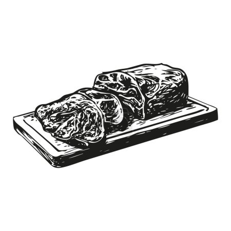 Foto de Carne en rodajas en una tabla de cortar cocina, ilustración vectorial en blanco y negro - Imagen libre de derechos