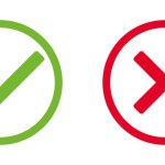 green tick and red x in circle, OK check mark and X cross icon symbol, vector illustration isolated on a white background