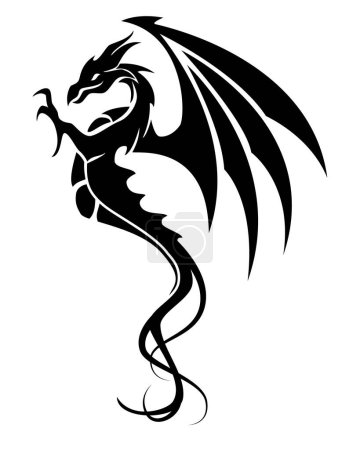 Téléchargez les photos : Tatouage symbole dragon, illustration vectorielle noir et blanc, isolé sur fond blanc - en image libre de droit