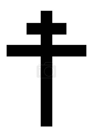 Illustration for Patriarchal cross, black and white vector silhouette illustration of religious Christian cross shape, isolated on white background - Royalty Free Image