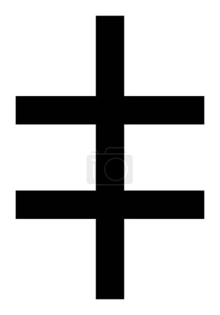Illustration pour Croix de Lorraine à deux barres, silhouette vectorielle noire et blanche représentant la forme religieuse de croix patriarcale chrétienne, isolée sur fond blanc - image libre de droit