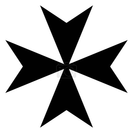 Téléchargez les illustrations : Croix de Malte, silhouette vectorielle noire et blanche, forme croix héraldique, isolée sur fond blanc - en licence libre de droit