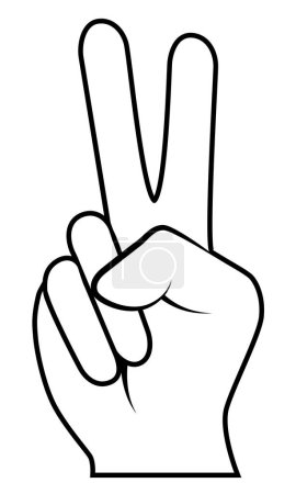 Foto de Signo V gesto de la mano con dos dedos levantados para la victoria y el símbolo de la paz, silueta vectorial en blanco y negro ilustración, fondo blanco - Imagen libre de derechos