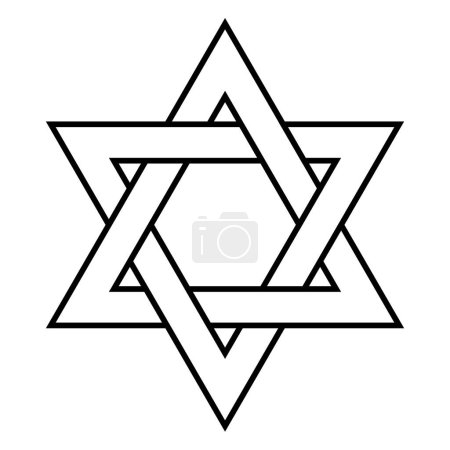 Téléchargez les illustrations : Étoile de David - symbole de forme d'étoile juive, illustration vectorielle en noir et blanc de l'hexagramme isolé sur fond blanc - en licence libre de droit