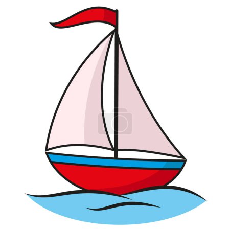 Téléchargez les illustrations : Un voilier sur l'eau illustration vectorielle de dessin animé couleur, isolé sur fond blanc - en licence libre de droit