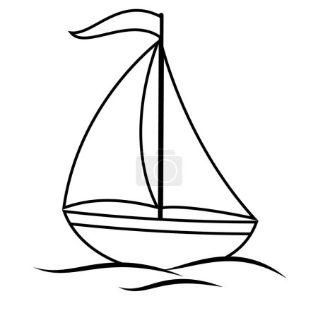 Téléchargez les illustrations : One sailboat on the water - black and white cartoon vector illustration, isolated on white background - en licence libre de droit
