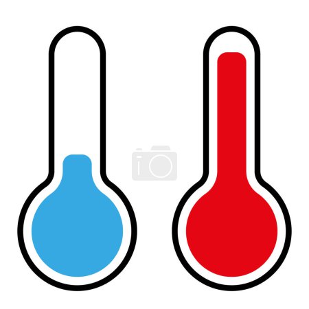Foto de Set de iconos de termómetro, símbolo de vector de calor azul frío y rojo ilustración de un dispositivo que mide la temperatura, fondo blanco - Imagen libre de derechos