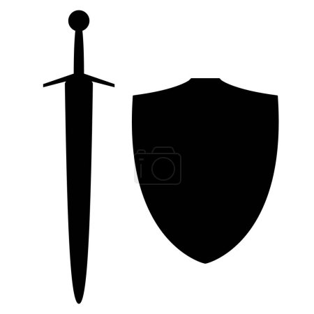 Illustration for Sword and shield icon silhouette, vector illustration isolated on a white background - Royalty Free Image