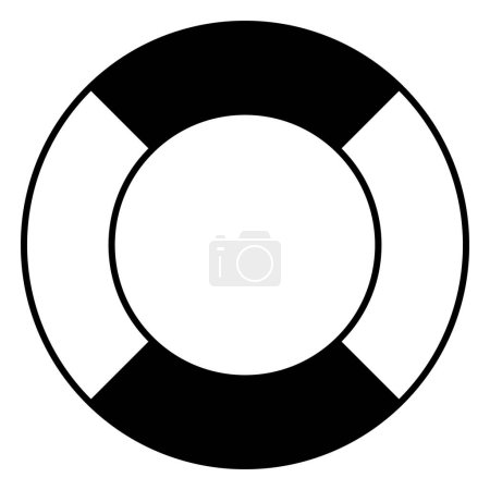 Lifebuoy illustration, black and white vector symbol shape of life belt ring buoy, white background