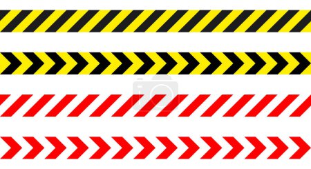 Illustration for Barricade tape caution warning stripes - set of red white and black yellow diagonal striped tape, vector repeatable seamless illustration - Royalty Free Image