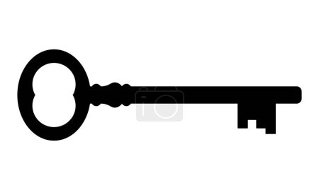 Foto de Silueta de la llave, ilustración del vector en blanco y negro de la vieja llave antigua antigua, fondo blanco - Imagen libre de derechos