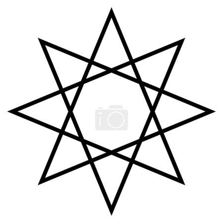 Téléchargez les illustrations : Symbole de forme d'octagramme, illustration d'art de ligne de vecteur noir et blanc du polygone d'étoile à huit angles isolé sur fond blanc - en licence libre de droit