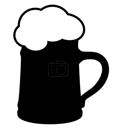 Ilustración de Forma de silueta de taza de cerveza stein, ilustración vectorial en blanco y negro de vaso de cerveza con cabeza de cerveza, fondo blanco - Imagen libre de derechos