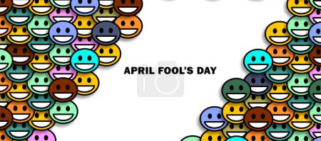 April Fool's Day. Background with many multi-colored emoticons close up.