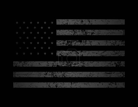 Graue Flagge Amerikas auf schwarzem Hintergrund in Großaufnahme.