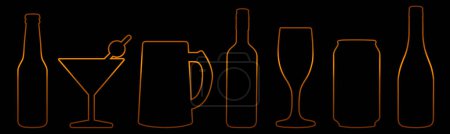 Téléchargez les photos : Silhouettes de bouteilles d'alcool sur fond noir en gros plan. Festival de la bière. - en image libre de droit