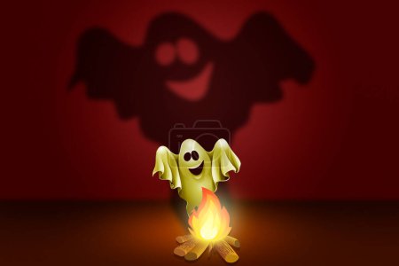 Photo for Halloween. A ghost near the fire scares everyone close up. - Royalty Free Image