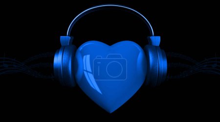 Photo for 3D illustration of a heart with headphones close up. - Royalty Free Image