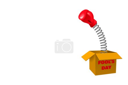 April Fool's Day. Surprise box with a boxing glove on white background.