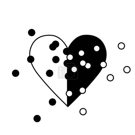 Illustration for Dotted halftone heart icon. Black and white vector illustration. - Royalty Free Image