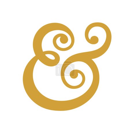 Illustration for Typography gold ampersand for wedding invitation, cards, banners, photo overlays. Curly symbol of ampersand, decorative stock ornament. Vector illustration. - Royalty Free Image