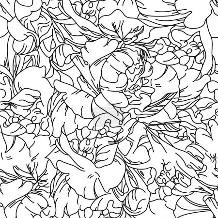 Téléchargez les illustrations : Vector black swirly lines floral abstract pattern - en licence libre de droit