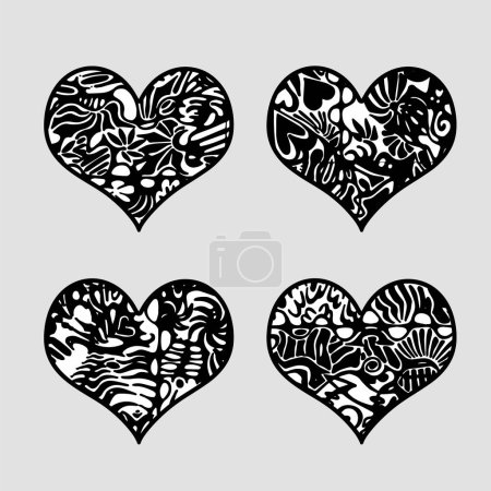 Illustration for Set of grunge hearts. Black and white vector design elements isolated. - Royalty Free Image