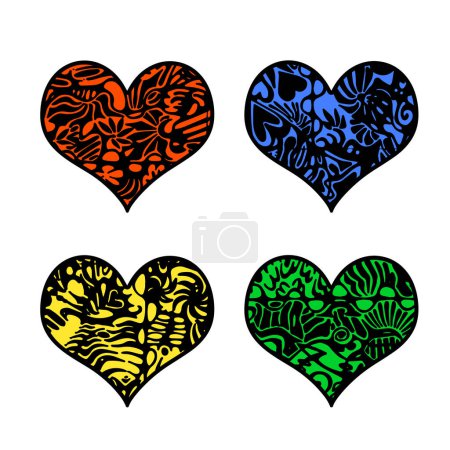 Ilustración de Set of grunge hearts. Color vector design elements isolated on white. - Imagen libre de derechos