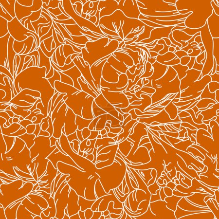 Téléchargez les illustrations : Vector orange swirly lines floral abstract pattern - en licence libre de droit
