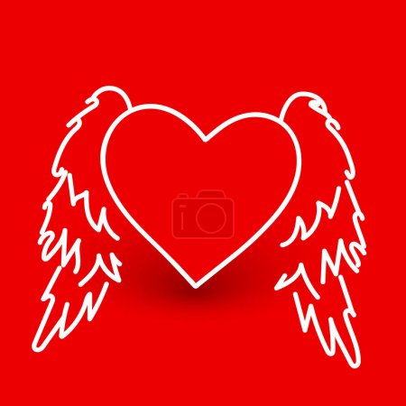 Illustration for Hand drawn white heart with wings on red background. Vector illustrator. - Royalty Free Image