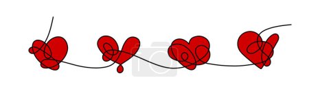 Illustration for Line art creative drawing of four heart sign. Gift card with Love. - Royalty Free Image