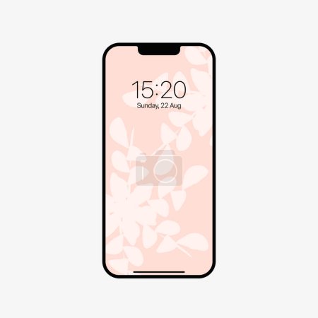 Illustration for Phone vector template with Floral background. Gray drawing modern smartphone. Concept graphic design presentation. - Royalty Free Image