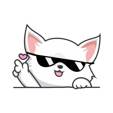 Photo for White Cat Waving Paws Hand Vector - Cute White Pussy Cat with Sunglasses - Royalty Free Image
