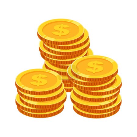 Illustration for Stacks of Dollar Coins Vector Illustrations - Gold Dollar Coin - Royalty Free Image