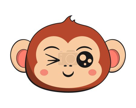 Photo for Monkey Chimpanzee Winking Face Head Kawaii Sticker Isolated - Royalty Free Image